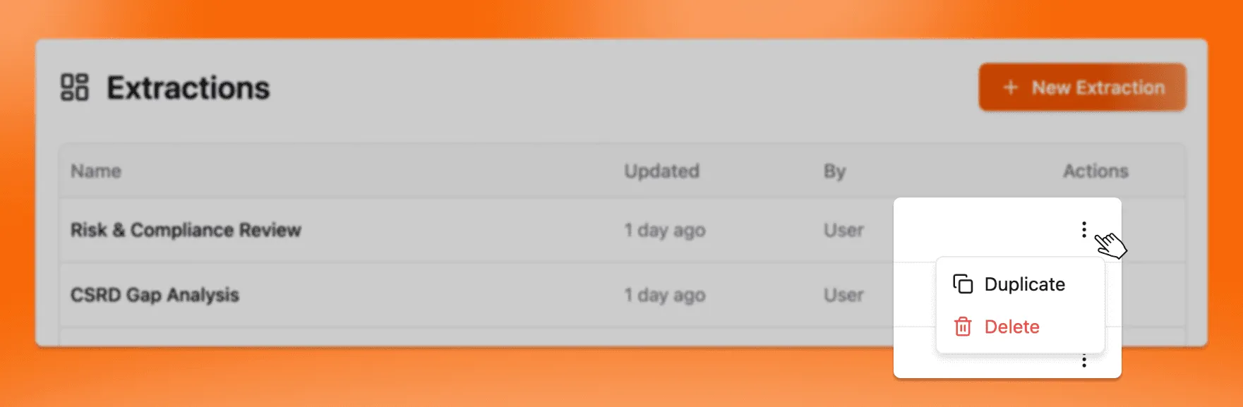 The duplicate option in an extraction's menu.