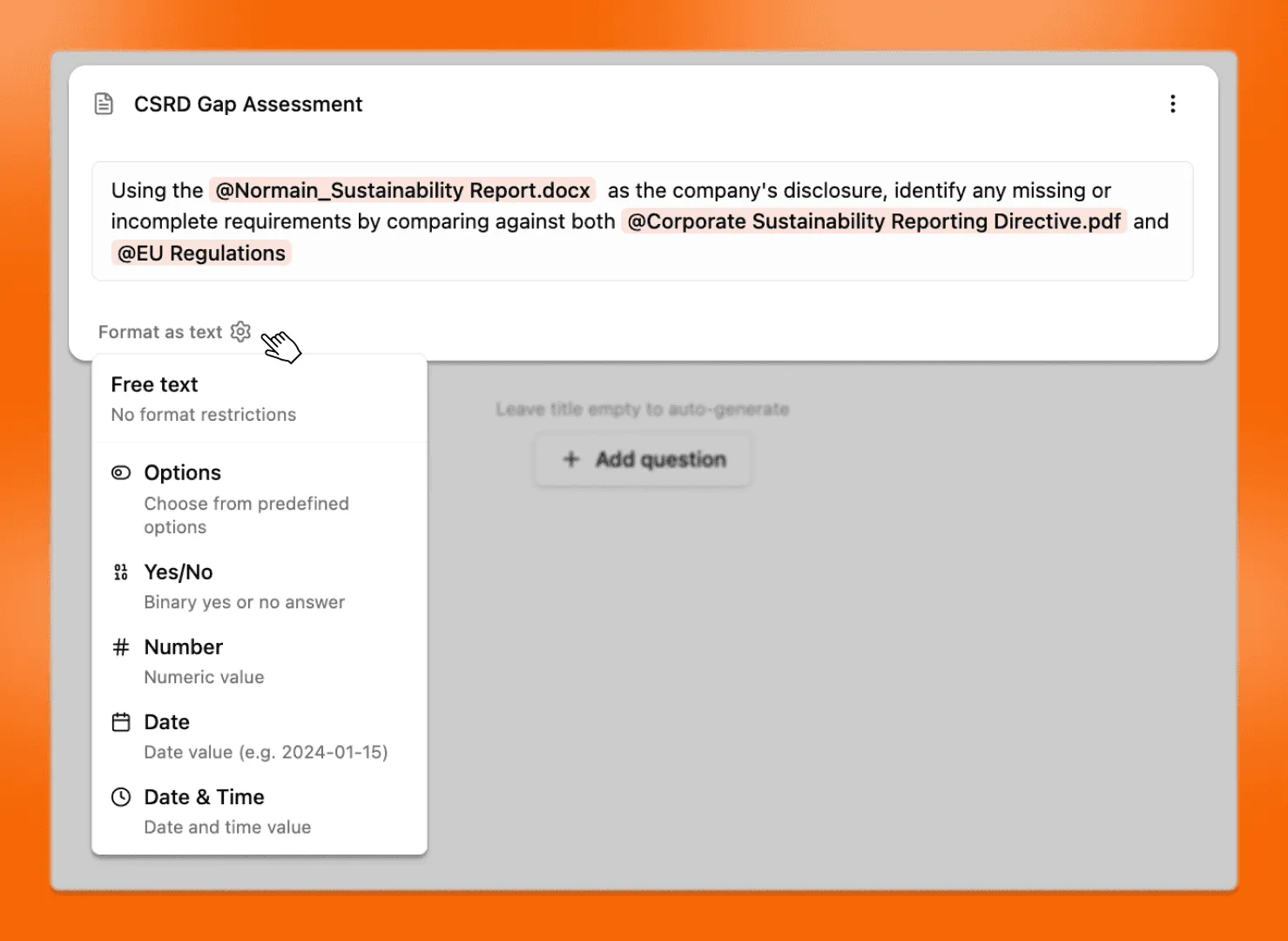 Insight settings with the Options format selected and allowed values defined.