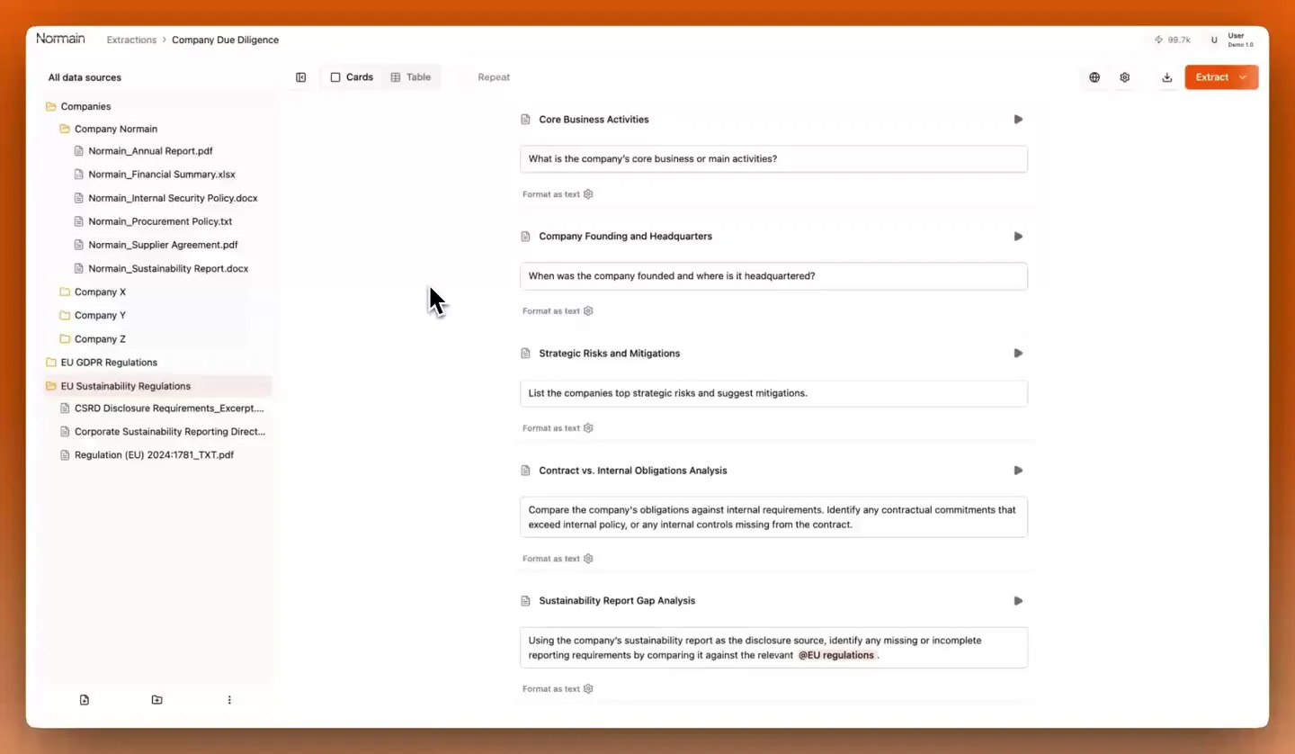 The same set of insights being applied across many files at once in table view.