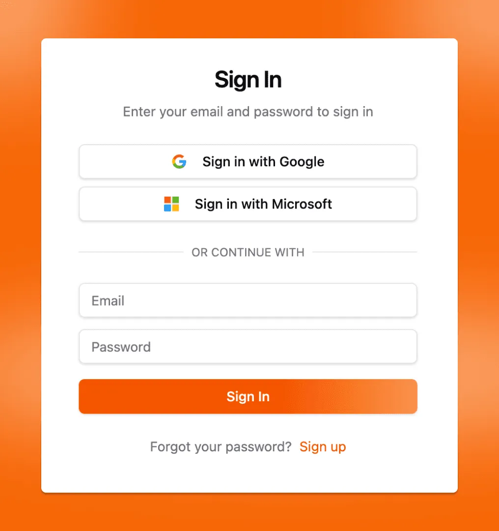 The Normain sign-up screen, offering email and password or Microsoft and Google sign-in.